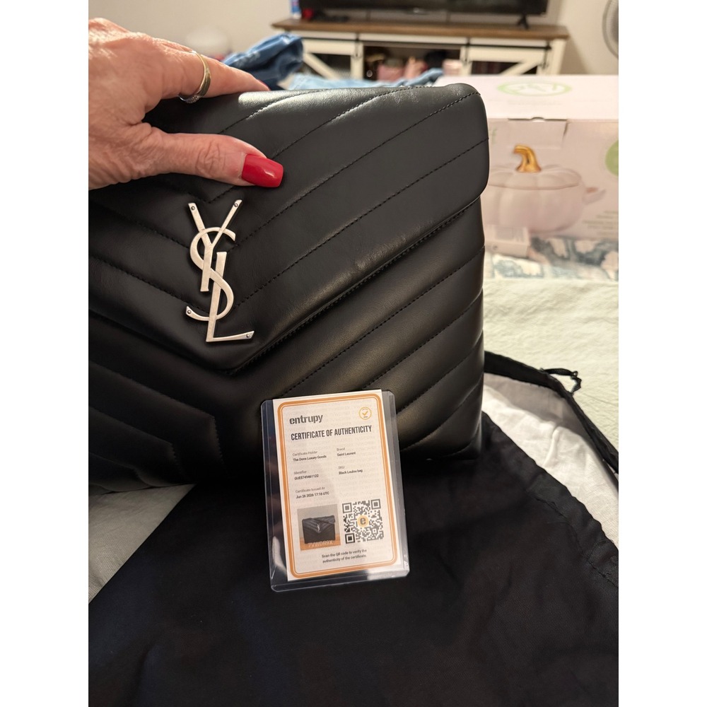 Saint Laurent (YSL) Medium Loulou Chain Bag in Black Matelasse leather.